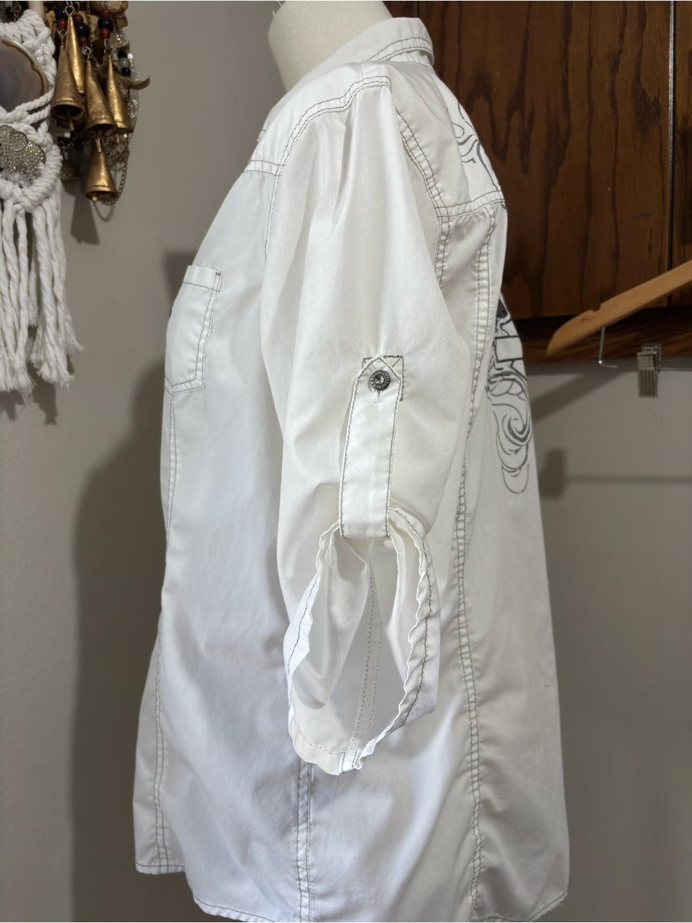 Harley Davidson White Winged Button Up Shirt Large Biker Moto Western Boho - Picture 9 of 15